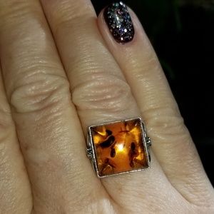 Amber and Sterling Ring